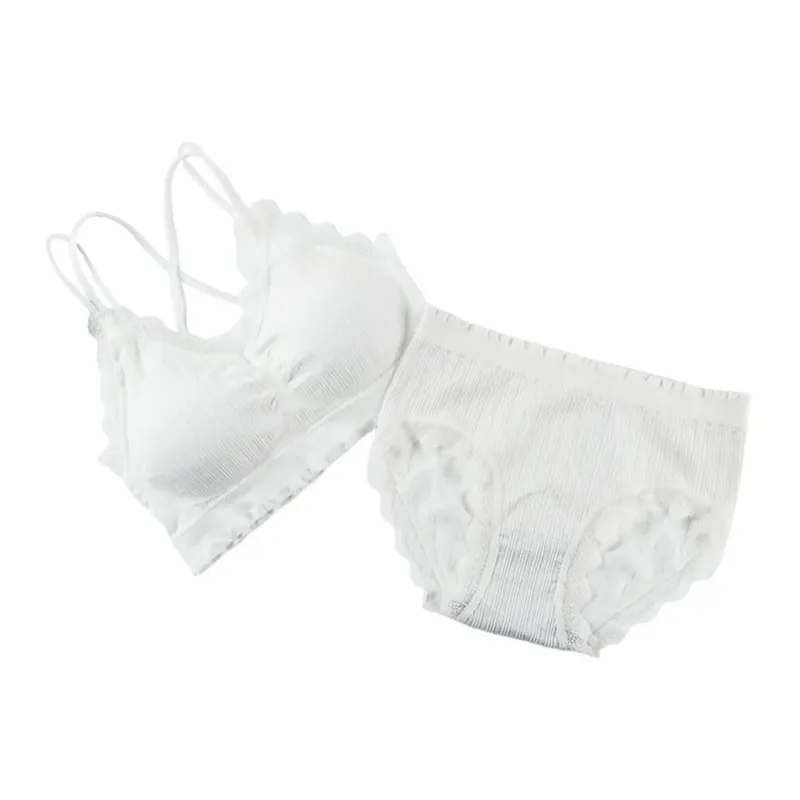 1Set Casual Lace Women Seamless Bra Set with Bra Pads V-Neck Lingerie Set Breathable Comfortable Sport Brassiere — image 8