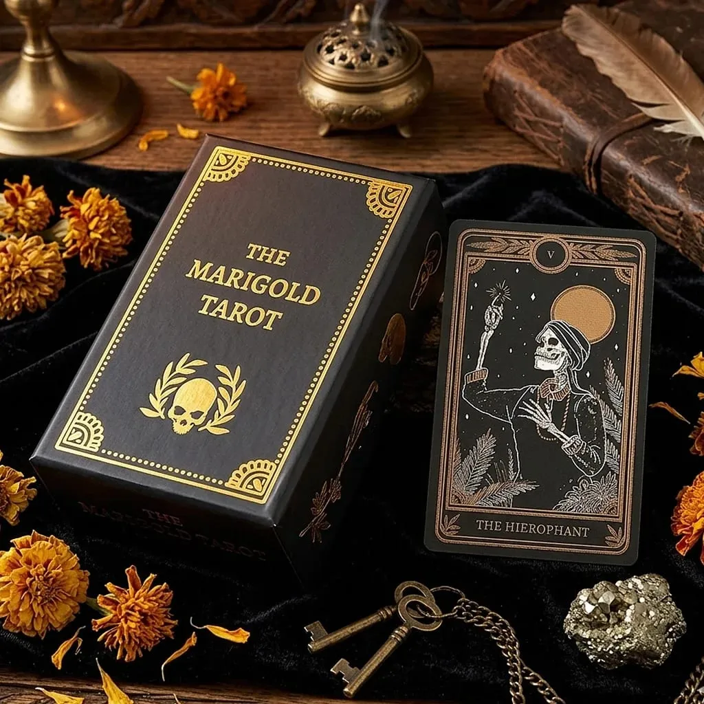 The Marigold Tarot Deck 78pcs Cards Black & Gold Skull Art Tarot Cards Rider-Waite Inspired Divination Deck English Ver. — image 3