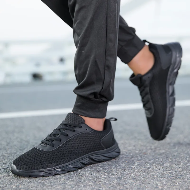 สีดำ Mens รองเท้ากีฬา Hollow ตาข่ายด้านบนไม่ลื่น Light Sole Jogging การฝึกอบรมสบายๆทุกวันกลางแจ้งกีฬา Footwea