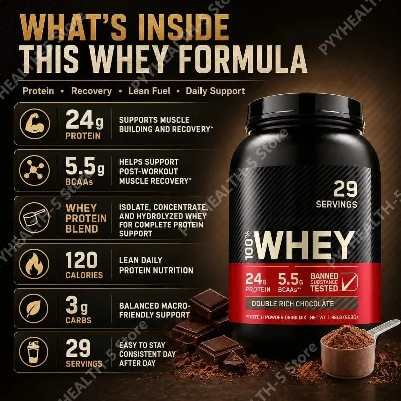 Whey Protein Powder Double Rich Chocolate 24g Protein Muscle Recovery Fitness Nutrition Support Gluten Free 899g 29 Servings — image 6