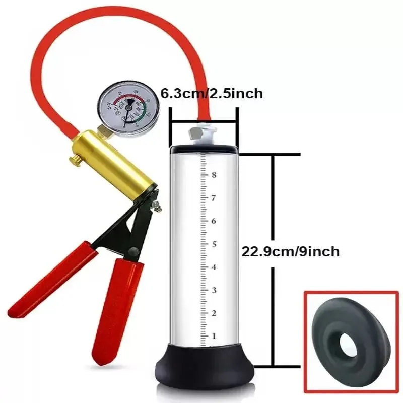 Manual Penis Vacuum Pump with Gauge Acrylic Male Enlargement Extender Trainer Masturbation Pump Adult Sex Toy Set for Men