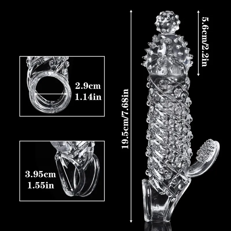 Reusable Tranaparent Penis Sleeve Enlargement Delay Ejaculation Soft TPE Dragon Scales Clear Cock Sleeve Adult Sex Toys for Men