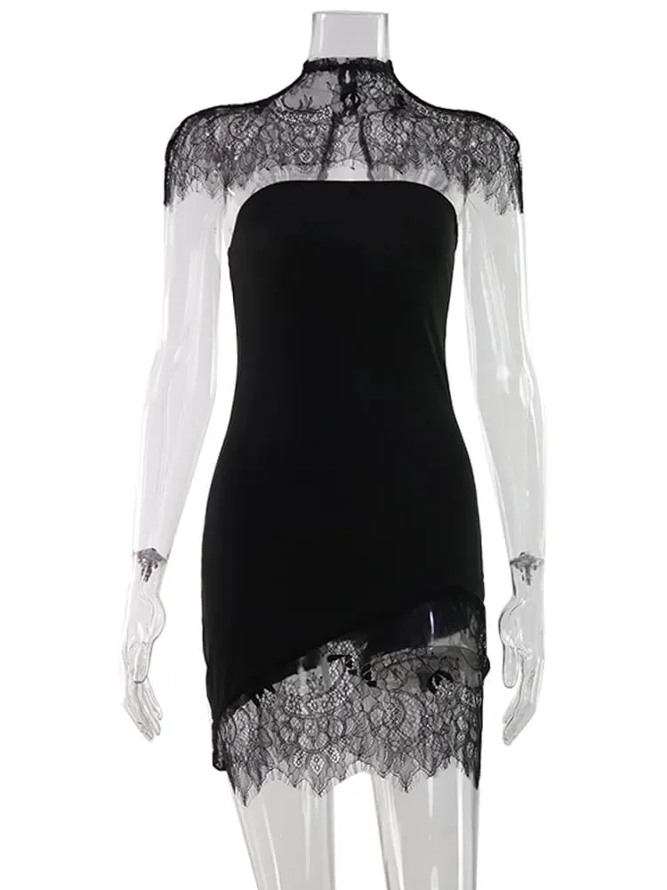 Strapless Solid Lace Patchwork Women Dresses Sheath Sexy Club Hip Wrap Bodycon Vestidos Female Outfits Party Chic