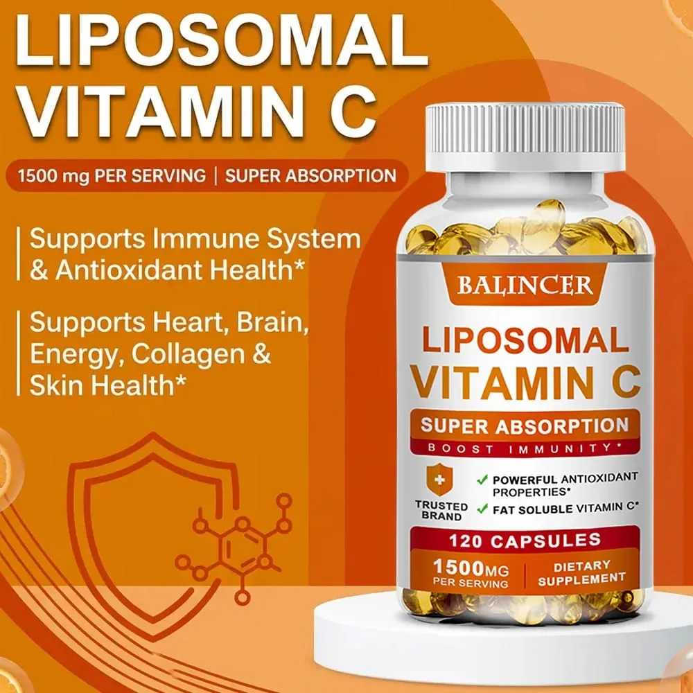 Liposomal Vitamin C 1500mg High Absorption Fat-Soluble Ascorbic Acid Immune Support Collagen Booster & Antioxidant Supplement