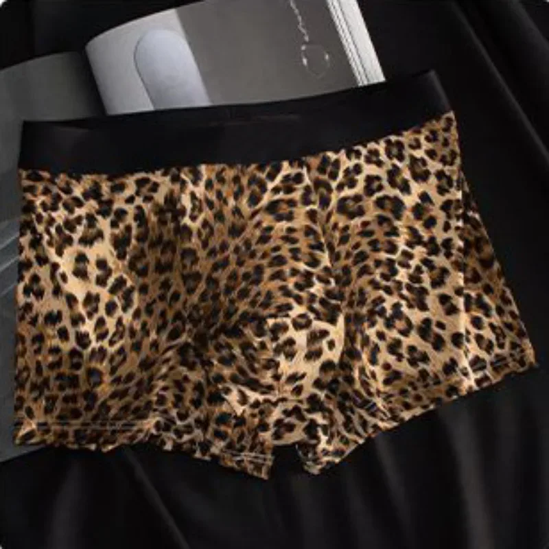 Mens Ice Silk Underwear Shorts Convex Pouch Flat Boxers Leopard Quick Dry Male Underpants Seamless Breathable Swimming Trunks — image 3