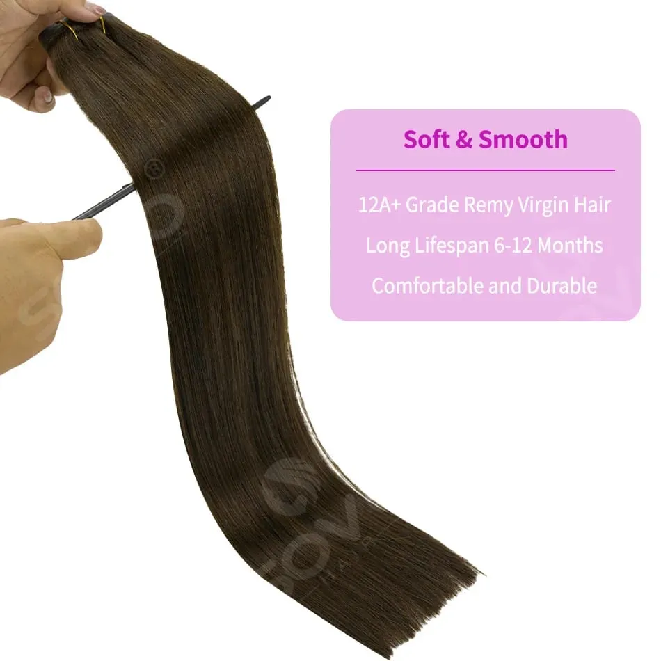 110G Tape PU Clip In Hair Premium Remy Clip In Human Hair Extensions 7pcs Clip-on Hair 14"-24" Balayage Ombre Mocha Brown Black