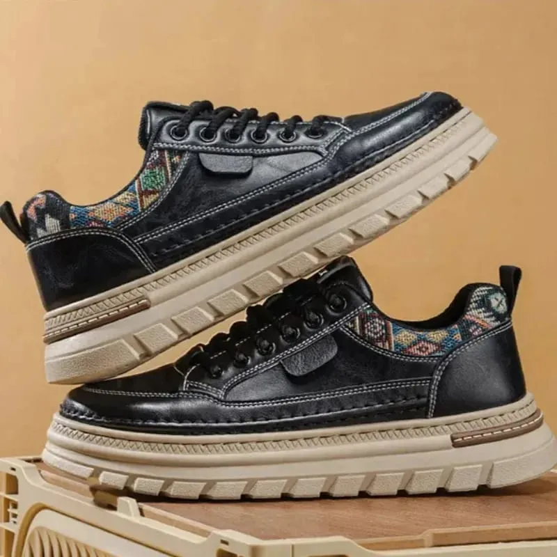 Men Spring Summer Casual Shoes Thick Sole Platform Sneakers Smooth Texture Woven Collar Lace Up Comfortable Footwear — image 2