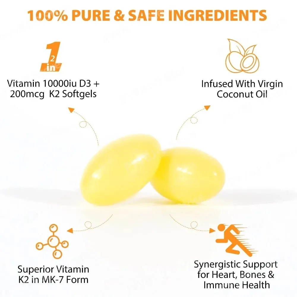 Acentiallabs Premium Vitamin D3 K2 Softgels kosttilskud Kokosolie Vitamin D3 AK2 bløde kapsler til immunstøtte til voksne