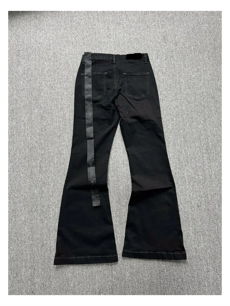 High Street RO Style Denim Pants Men's 24SS Basic Elastic Black Ribbon Loose Flared Streetwear Casual Jeans Pants Men Clothing