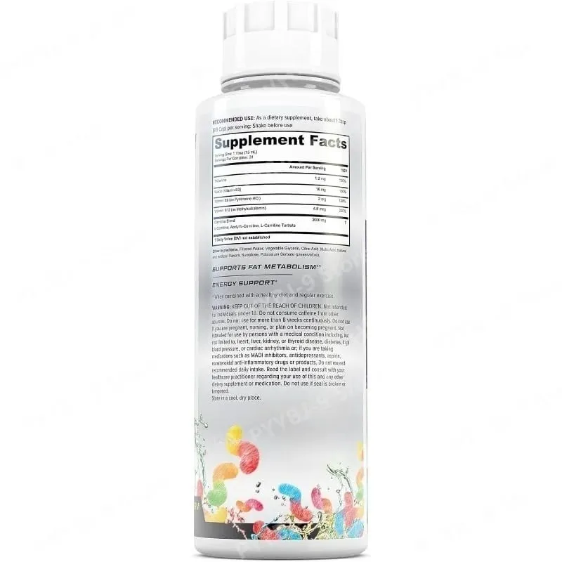 Concentrated Liquid L-Carnitine Formula for Workout Energy Metabolic Support and Fitness Routine Enhancement with Vitamin Blend