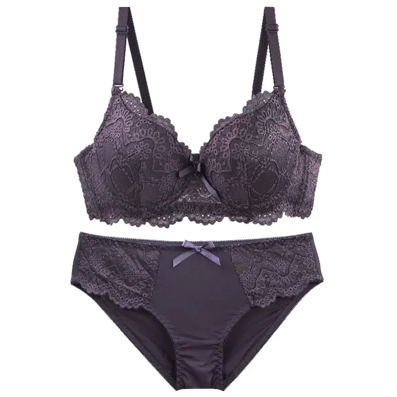 DainaFang Lace Minimizer Bra Sets 3/4 Cup Push Up Lingerie Side Support Removable Straps 3 Hooks Women Underwear