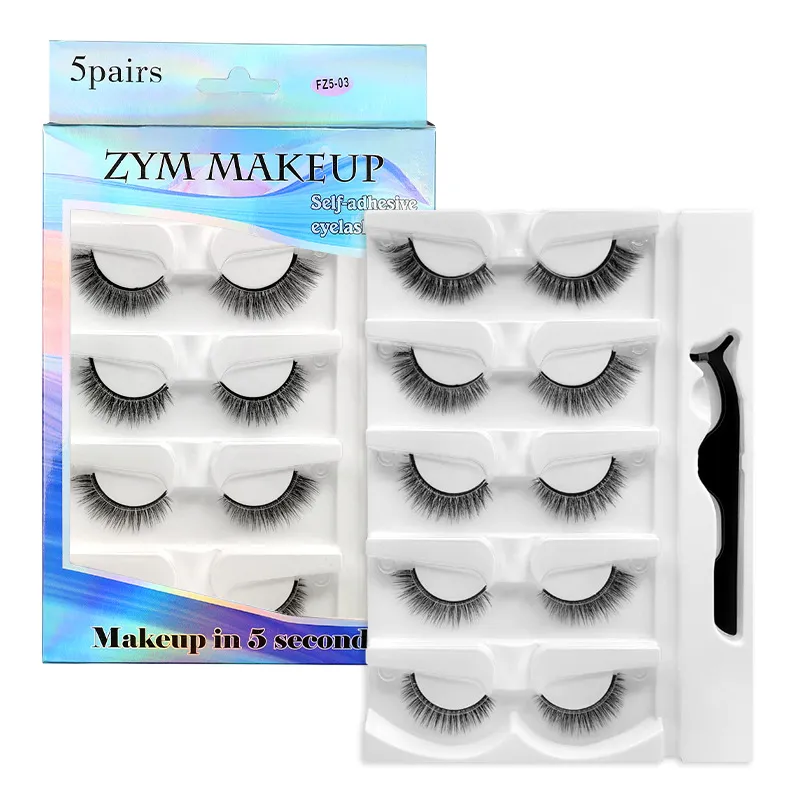 5 Pairs Glue-free Self-adhesive Eyelashes 3D Natural False Eyelash One Step Application Easy To Remove Eye Makeup Wholesale — image 2