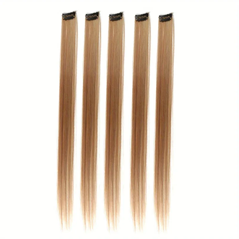 5pcs/set Colorful Clip In Synthetic Hair Extension Rainbow Long Straight Hairpieces For Women Girl Kids Y2K Style Daily Party