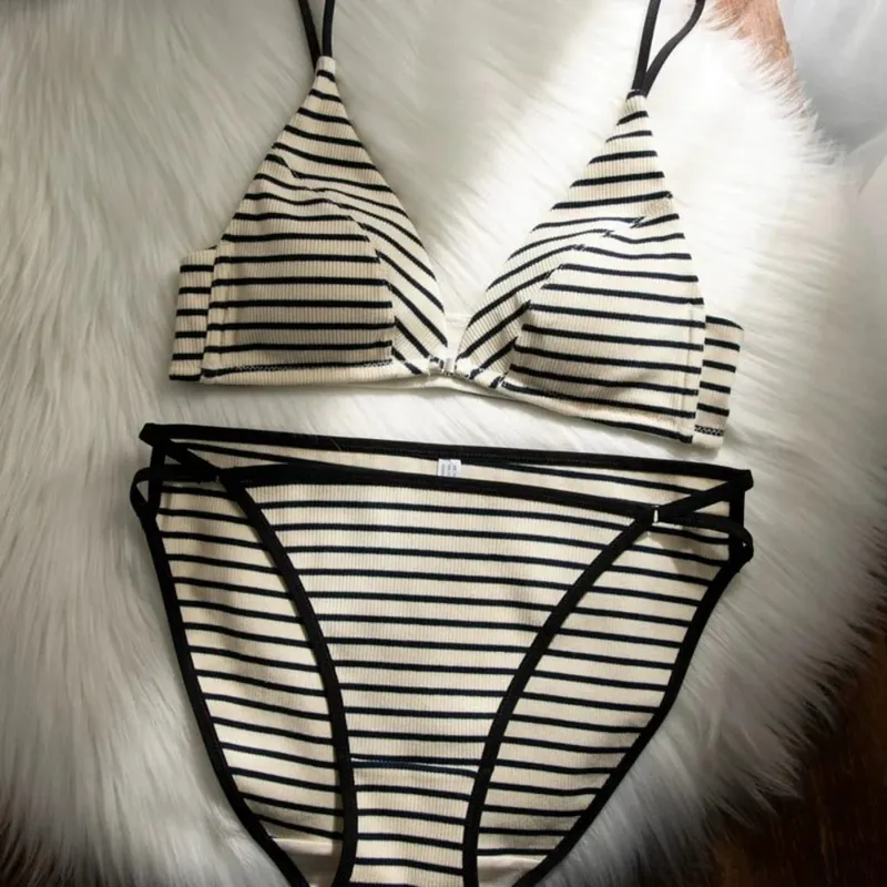 omen Front Closure Bra Set Summer Thin Spaghetti Strap Sexy Triangle Cup Backless Brassiere Lingerie Set 32‑38 Size