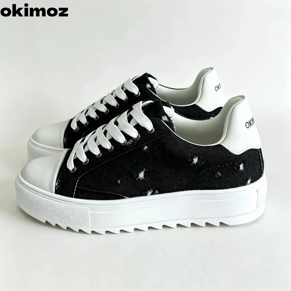 Okimoz Men Distressed Ripped Platform Canvas Sneakers Autumn Winter Low Top Lace Up Casual Campus Daily Skate Walking Shoes