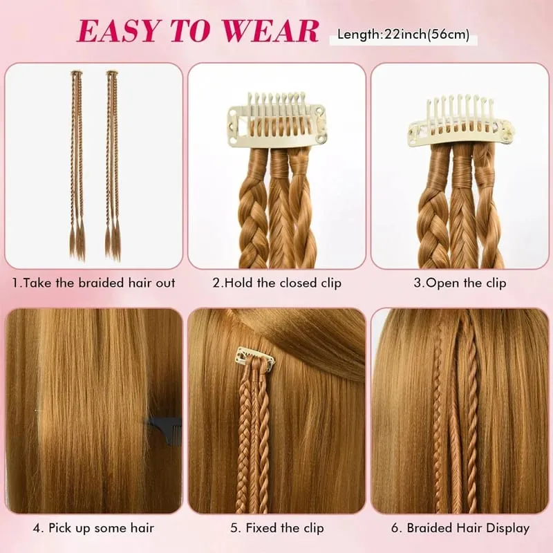 1Pc Clip in Braid Hair Extensions Wig 22inch Synthetic Braided Hairpiece 3 Braids on One Clip for Women Daily Costume Party Use — image 5