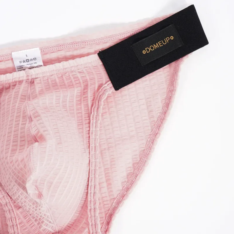 Men Vertical Stripe Mesh Bikini Briefs 3D Pouch Underwear Low Waist Elastic Waistband Breathable Male Panties DP911