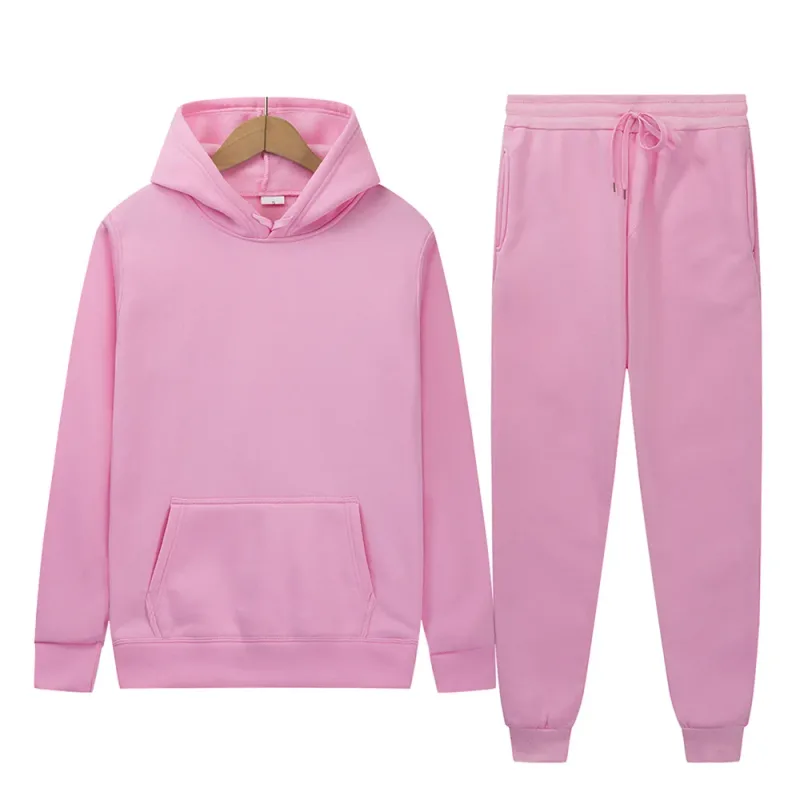 Men's Autumn/Winter New Solid Color Hoodie + Pants Two-Piece Set, Stylish Casual Sports Suit with Custom Printed Logo