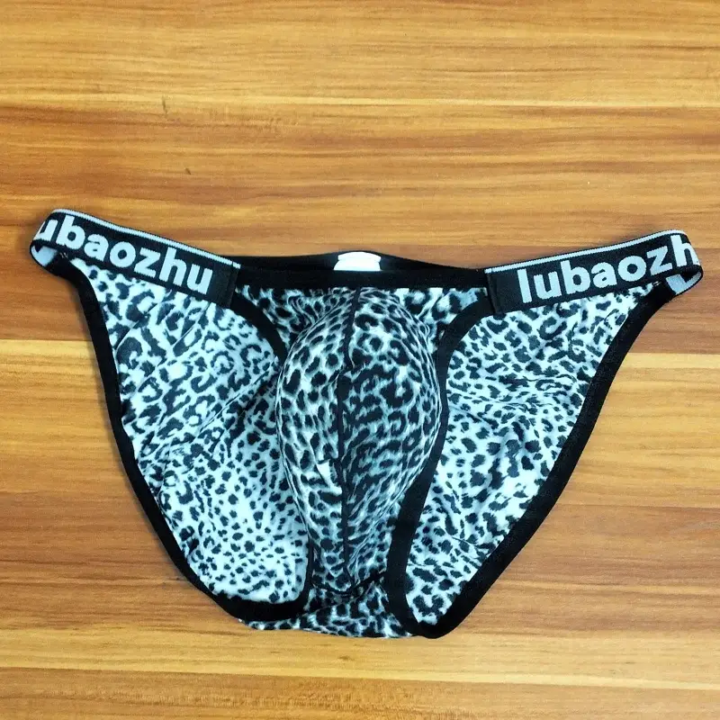 Men's Briefs Sexy Leopard Printed Underwear Thin Breathable Low Waist Ultra-Thin U Convex Pouch Lingerie Underpants Calzoncillos