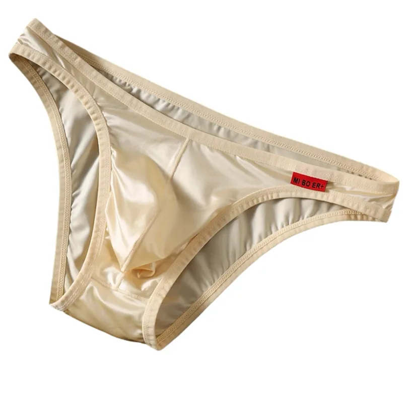 Men Satin-like Bikini Ice Silk Stretch Brief Pouch Lingerie Breathable Panties Seamless Underwear Underpants Japanese Thongs