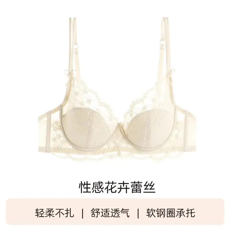 Women Lace Full‑Coverage Bra Set Thin Minimizer Push‑Up Anti‑Sag Soft Lingerie Set For Large Bust Ladies Casual Daily Intimates