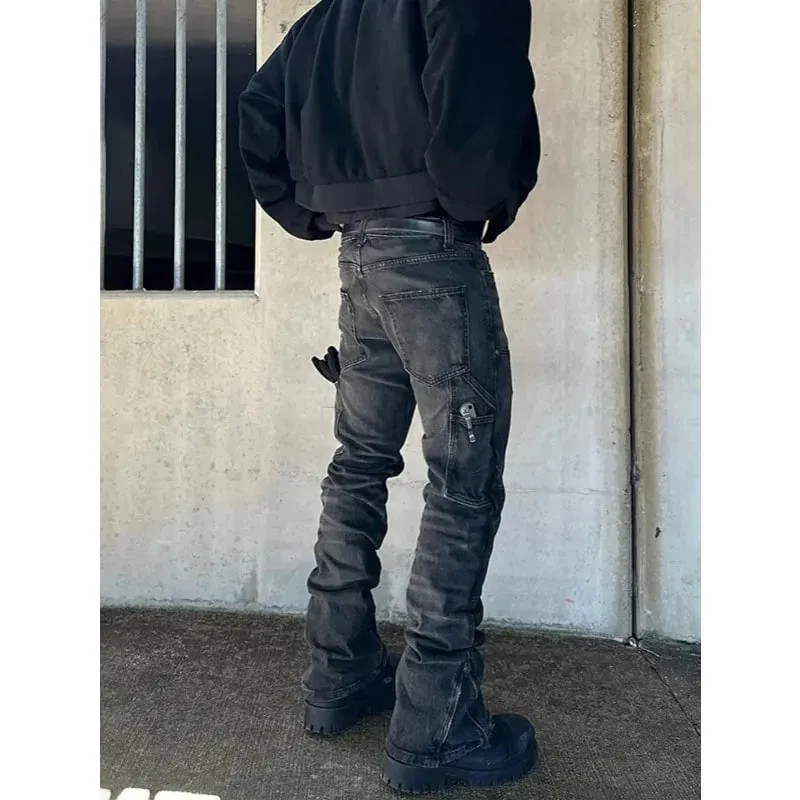 Bootcut Jeans Denim Pant Men Vintage Washed Distressed Mid Waist Slim Fit Trousers Y2k Streetwear Work Casual Splice Summer 2026