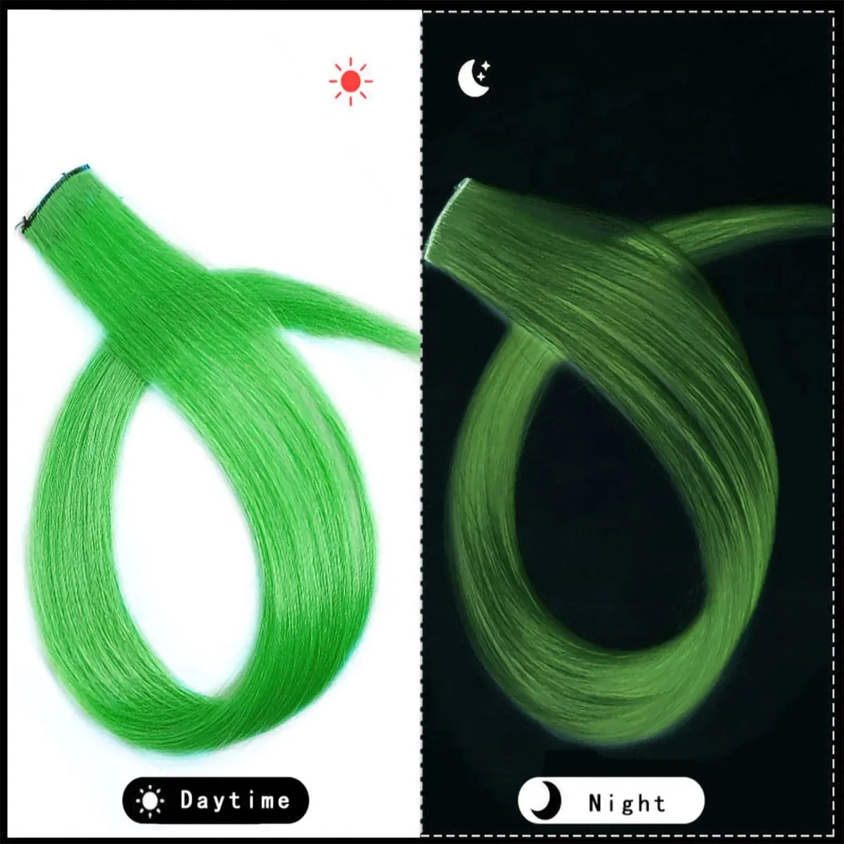 20 Inch Glow in the Dark Hair Extensions Clip Luminous Colored Hairpieces Party Rainbow Hair Clips Synthetic Straight Wig