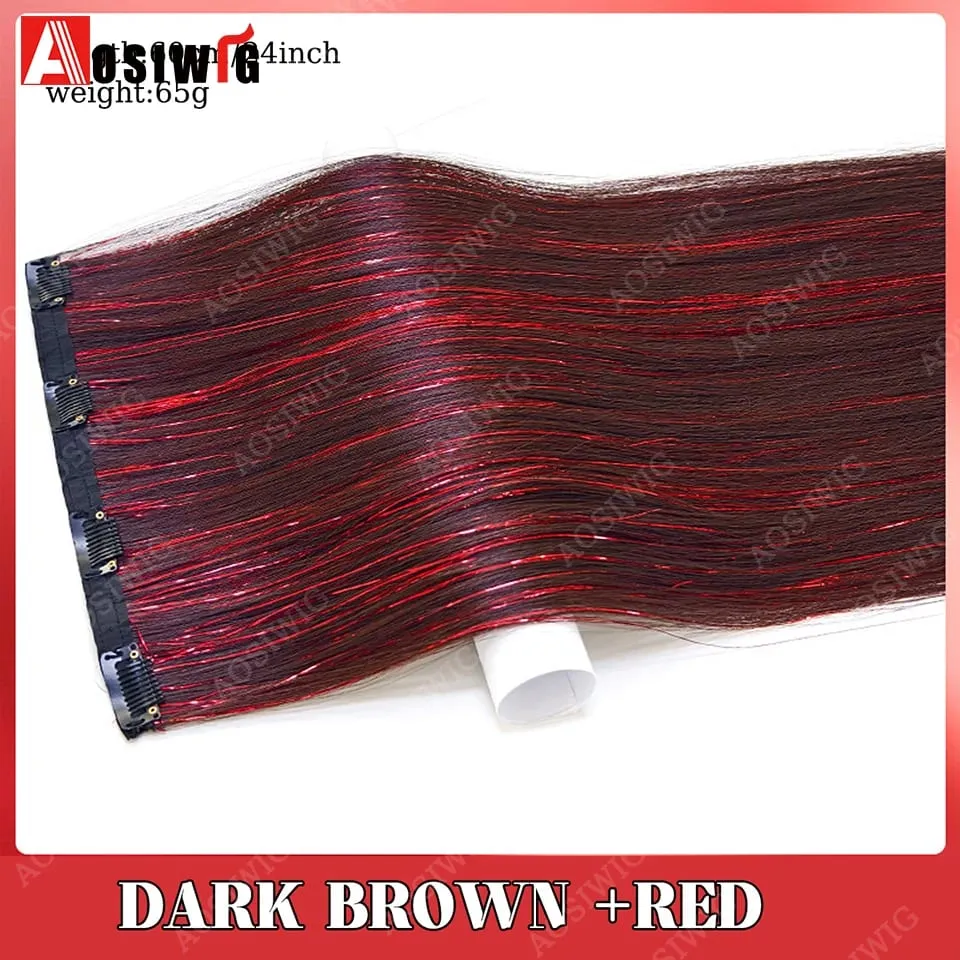 Blue Glitter Tinsel Clip in Hair Extensions One Piece Straight Synthetic Hairpiece with Sparkle Strands for Women Party Daily
