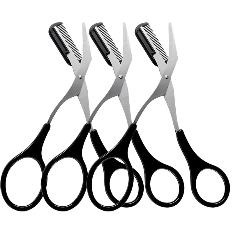 3pcs Eyebrow Trimming Tools Stainless Steel Eyebrow Tweezer Scissors with Comb Razor Makeup Tools Face Care