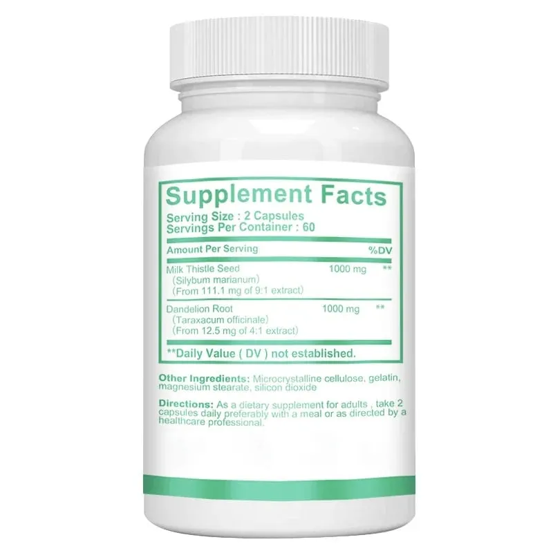 Liver Detox Cleanse - with Milk Thistle - Improves Liver Function Supports Fat Metabolism Antioxidant - 120 Capsules
