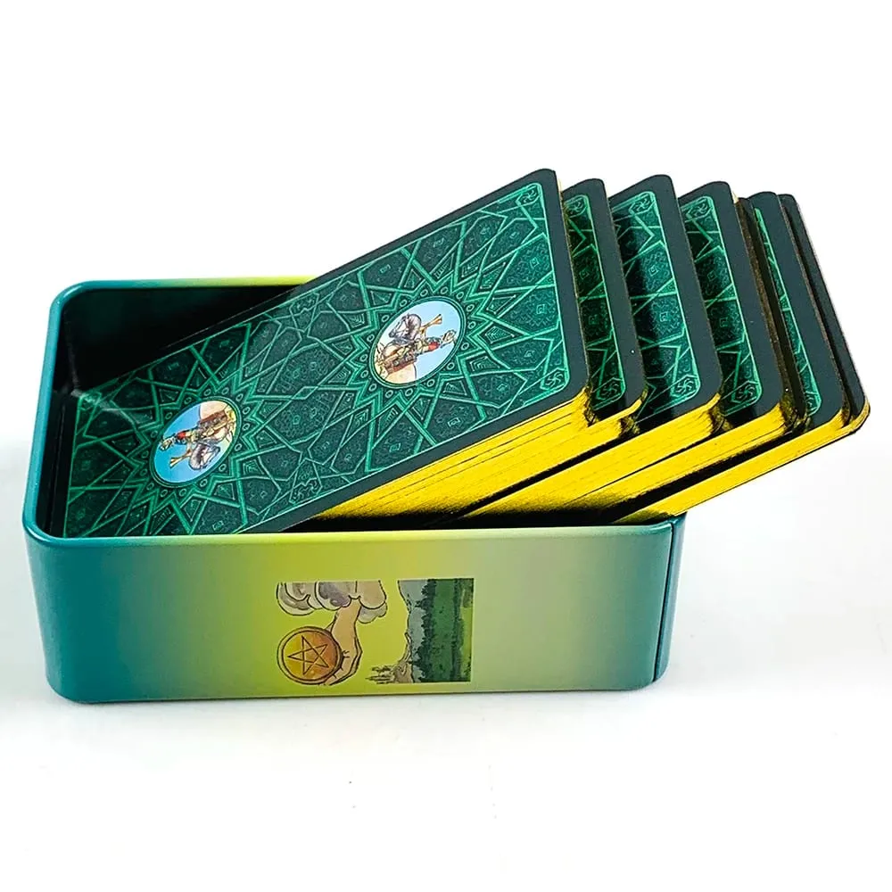 Metal Box Gilded Edition Tarot Cards Deck With Paper Guidebook for Beginners Classical Divination Board Games Cards Game