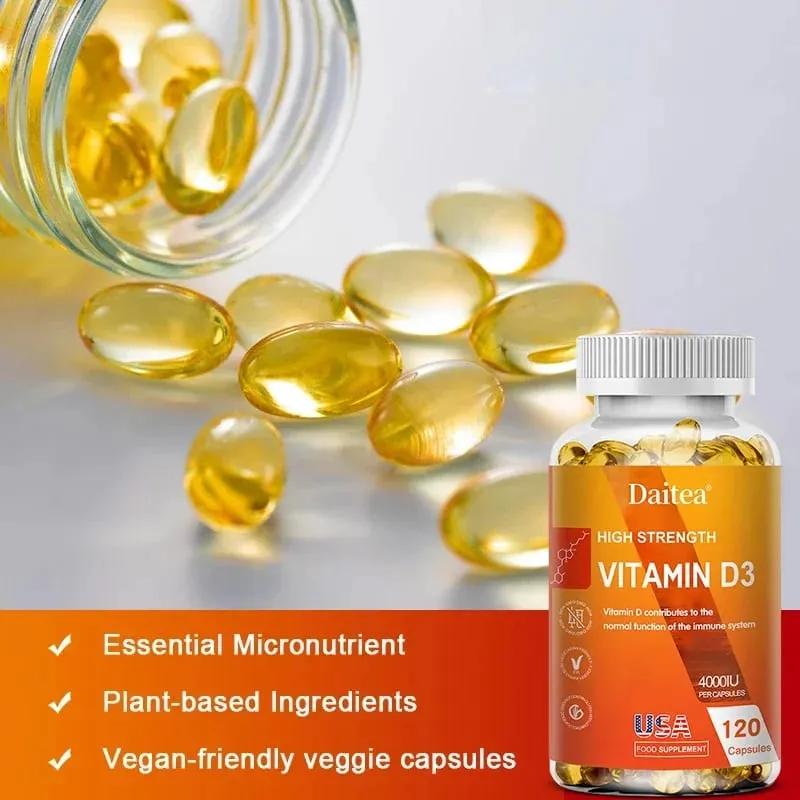 Vitamin D3 Capsules 4000IU Provide Immune Bone Support Promote Calcium Absorption Promotes Muscle Health Nervous System