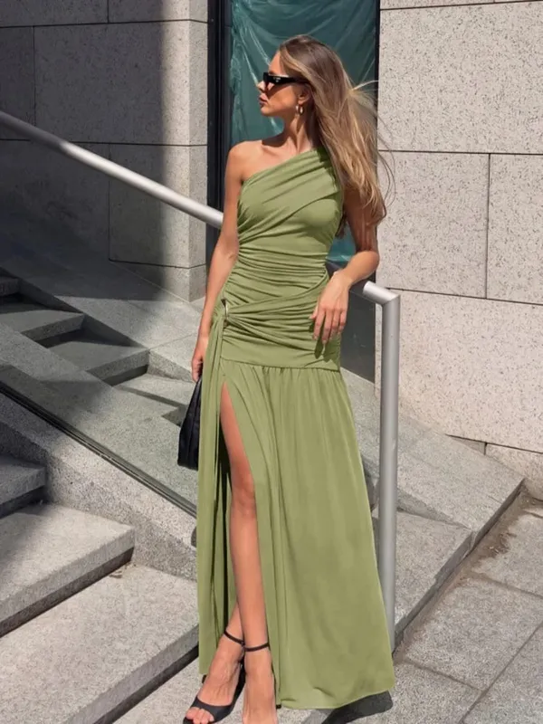 Chic Deep V-neck Slim Fit Long Dress Women Casual Solid Spaghetti Straps Sling Dresses 2026 Lady Elegant Party Evening Wear New
