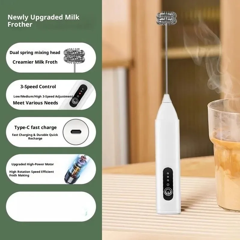 Milk Frother USB Rechargeable 3 Speeds Foam Maker Coffee Whisk Mixer Electric Handle Blender Egg Beater — image 10