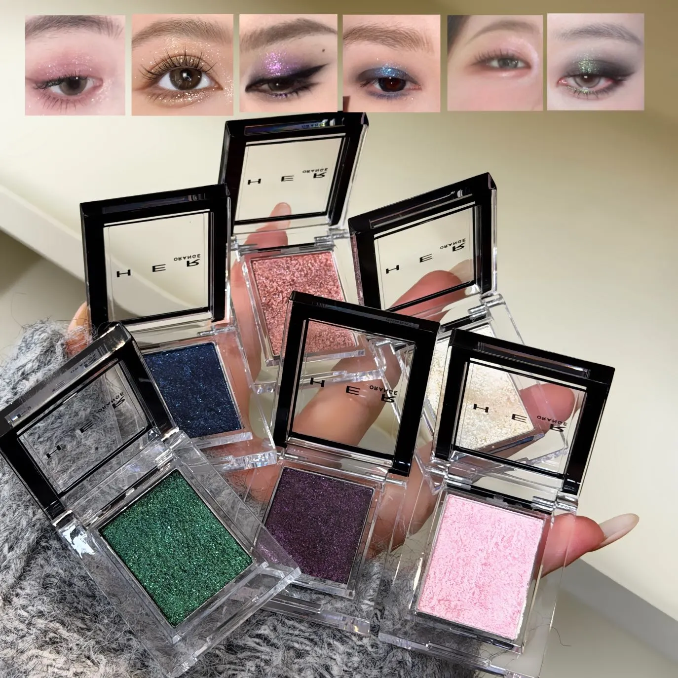 Monochrome Blue Metallic Eyeshadow Diamond Glitter Green Eye Shadow Highlighter Palette Sparkling Pearlescent Purple Eyes Makeup