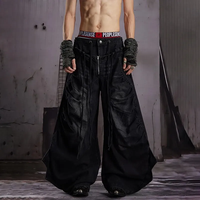 2026 New Stylish Original Streetwear Wornout Vintage Style Tie-dyed Baggy Wide Leg Jeans Men Handsome Denim Pants JY8691