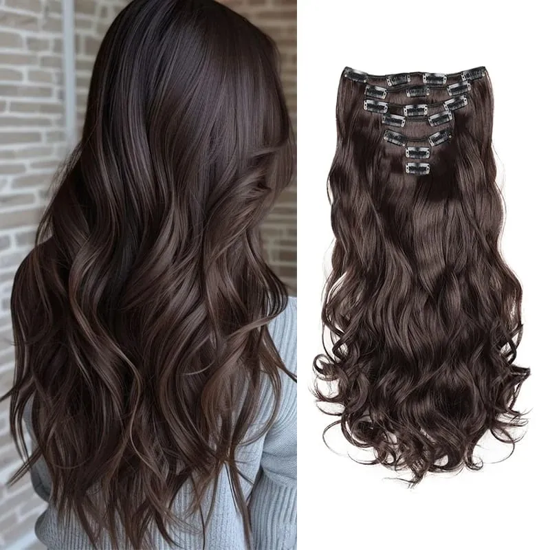 20Inch Synthetic Long Curly Clip In Hair Extensions Heat Resistant Fluffy Hairpiece for Women Daily Party Use