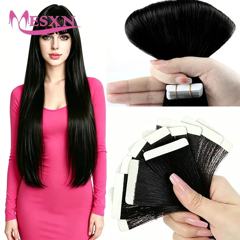Tape In Hair Extensions 100% Real Human Hair Tape Weft InsInvisible Soft 16"-24" Brown Blonde 613 For Salon