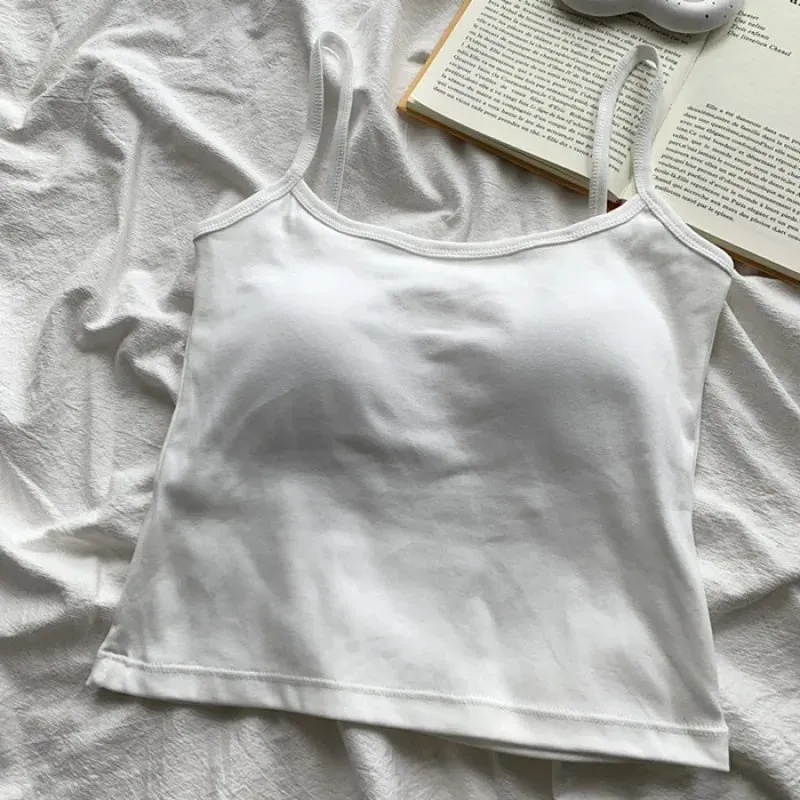 Women's Solid Color Straps Sleeveless Slim Camisole with Comfortable Chest Pad Daily Top Travel Inside Sport Cotton Vest — image 11