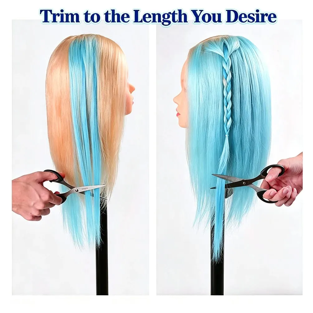 6 Pcs Synthetic Bright Cyan Clip In Hair Extensions Straight Colored Highlight Hair Streaks Heat Resistant Synthetic Fiber