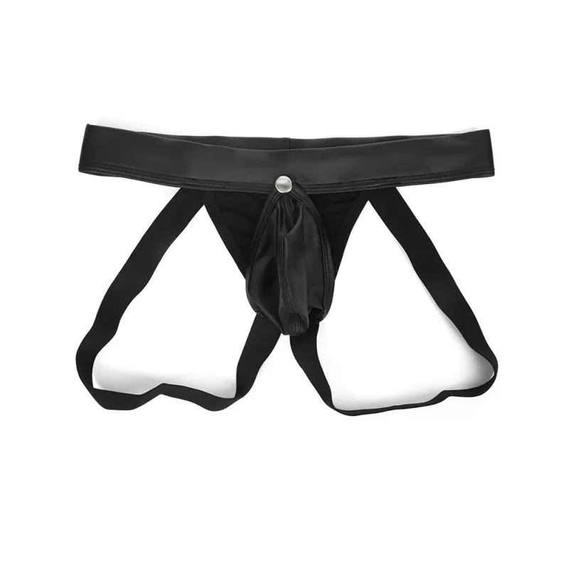 Men Faux Leather Gstring Thongs Underwear with Detachable Pouch Open Butt Low Waist Underpants for Comfortable Wear — image 10