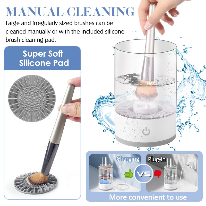 Portable USB Makeup Brush Cleaner 3 In 1 Electric Cosmetic Brushes Cleaning Dryer Tool Awtomatikong Hugasan Makeup Cleaner Para sa mga Babae