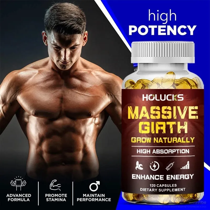 Massive Girth Capsules for Men Testosterone Booster Hormone Support Muscle Growth & Strength Size Enhancement Supplement