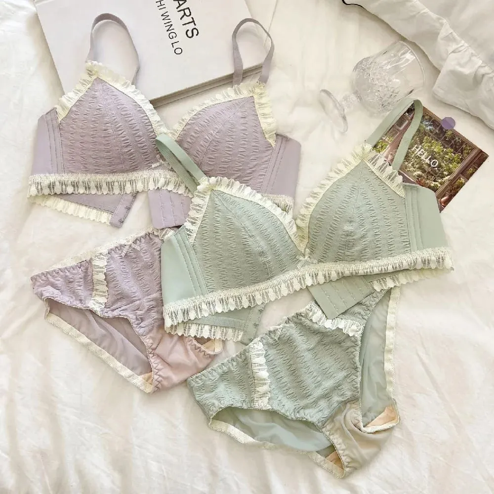 Young Girls Intimates 2026 New Small Comfortable Lingerie Seamless One-Piece Bra And Panty Sets Lace Bow Woman Underwear