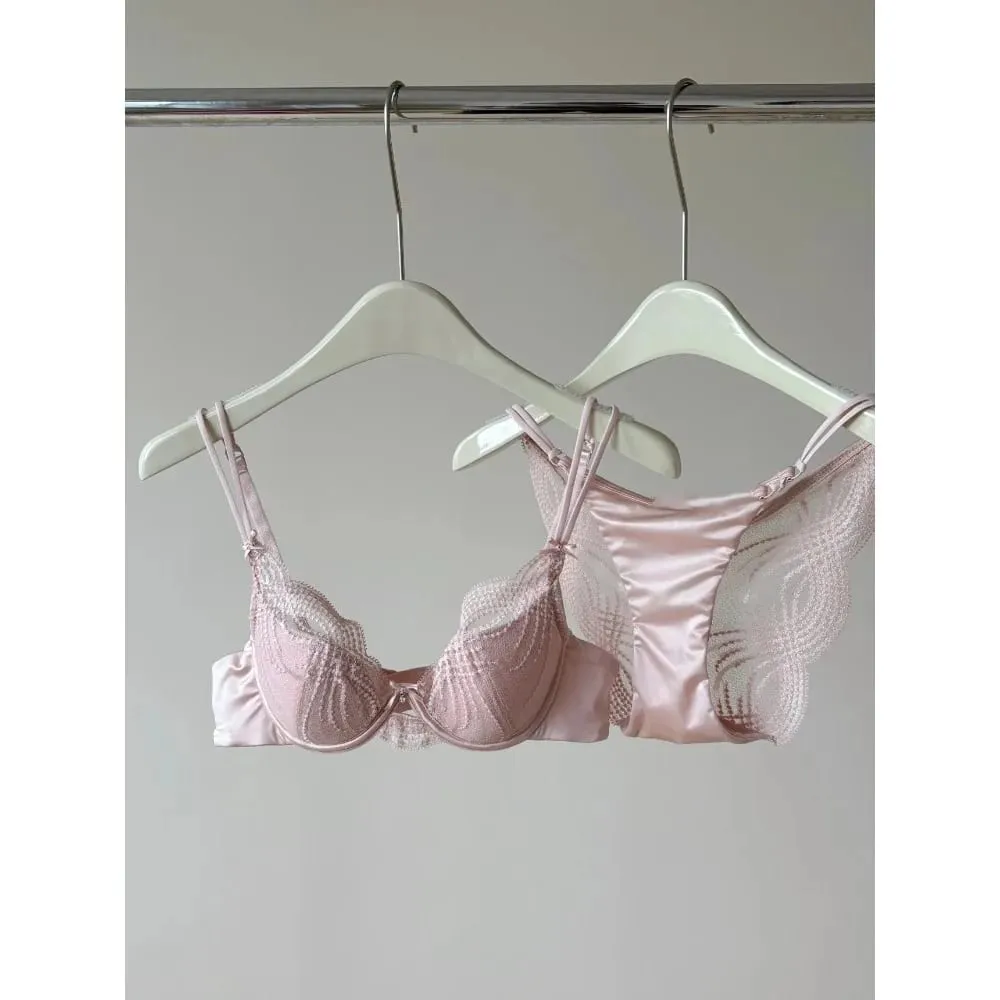 Half Cup Lingerie Set Women Thin Cup Push Up Soft Underwire Bra Panty Small Chest Gather Side Support Anti Sag Underwear 32‑38
