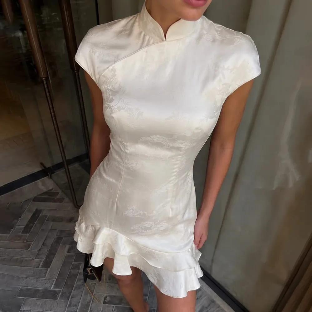 Tuularose Luxury Ruffled Dress Women's Elegant Pleated Patchwork Slim Vintage Dress Summer New Chic Women's Party Evening Dress
