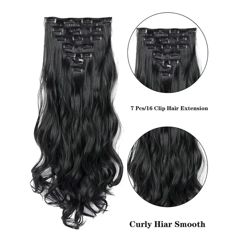 20Inch Synthetic Long Curly Clip In Hair Extensions Heat Resistant Fluffy Hairpiece for Women Daily Party Use