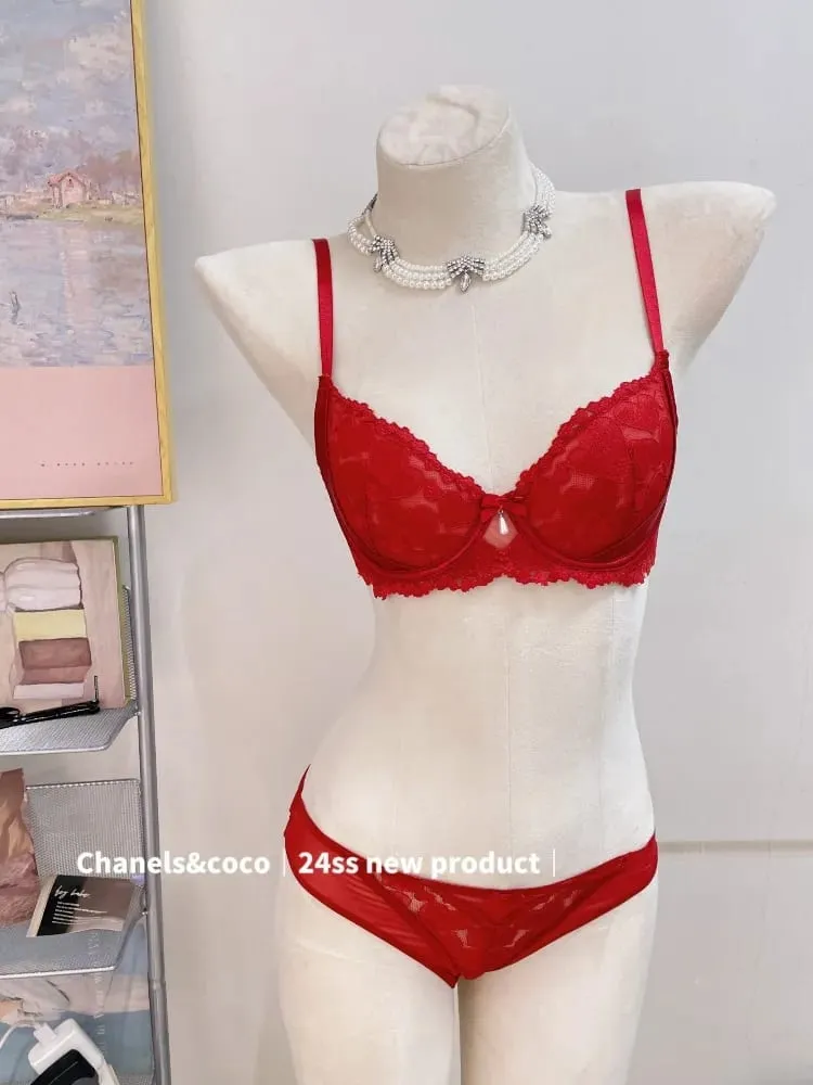 Festive Lingerie Set Christmas Gift Pure Desire Wireless Bra & Knickers Anti-Side Boob Support for Full & Petite Bust MOYISU