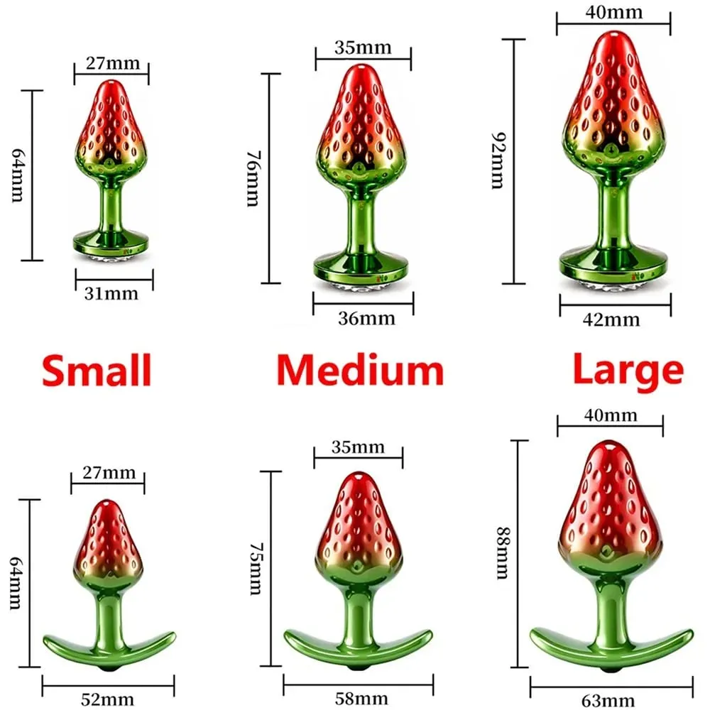 Strawberry Metal Anal Beads Butt Plug Set Small Medium Large Wearable Anal Plug Jewelry Anal Sex Toy For Man Woman — image 6