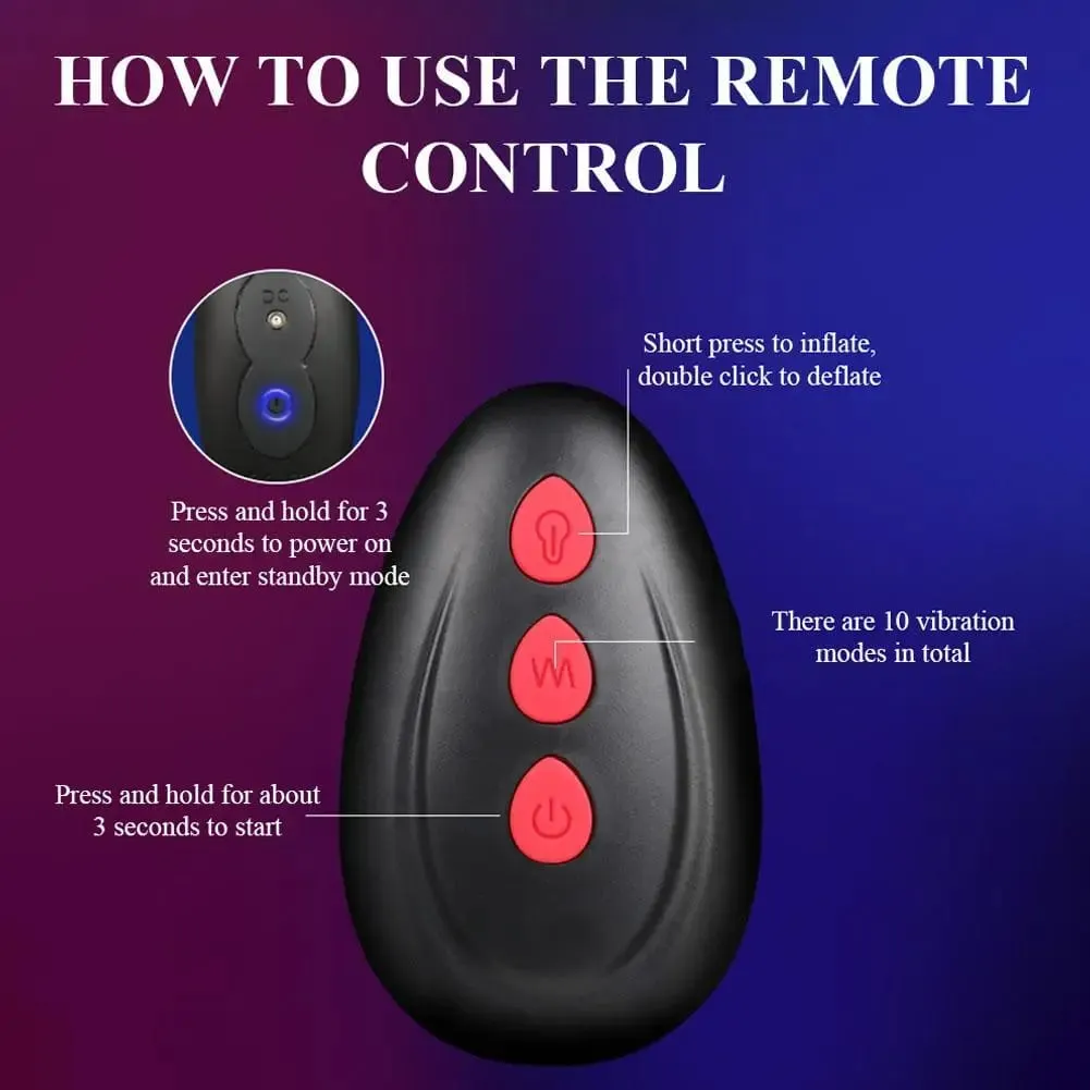 Massageador de próstata masculino com controle remoto sem fio, plugue anal inflável com 10 modos de vibração, plugue anal para expansão anal, brinquedo sexual — image 2